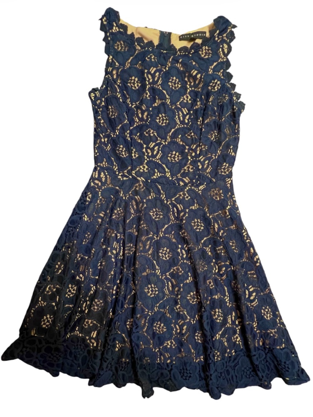 City Studio Navy Blue Floral Lace Fit & Flare Dress